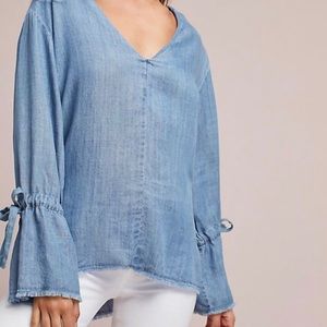 Anthropologie Chambray Bell-Sleeve Blouse by Rails
